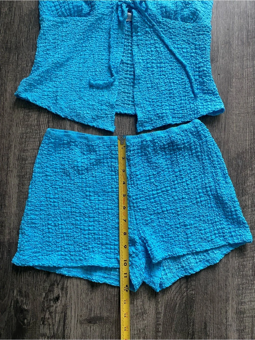 See You Monday Womens XL Blue Textured Crinkle Halter Top Shorts Set 2 Piece